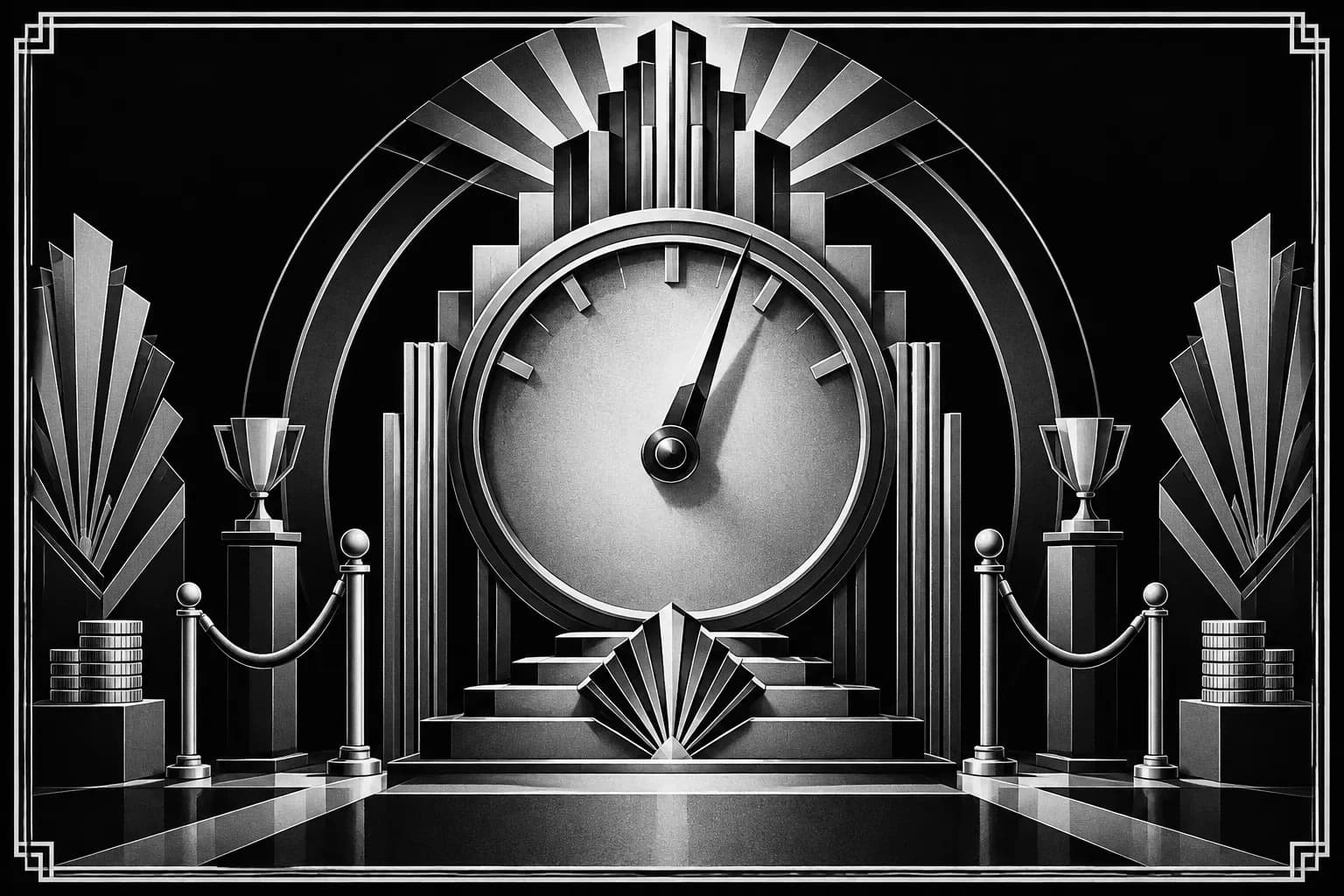Stepped Art Deco rating dial with a needle between brass notches